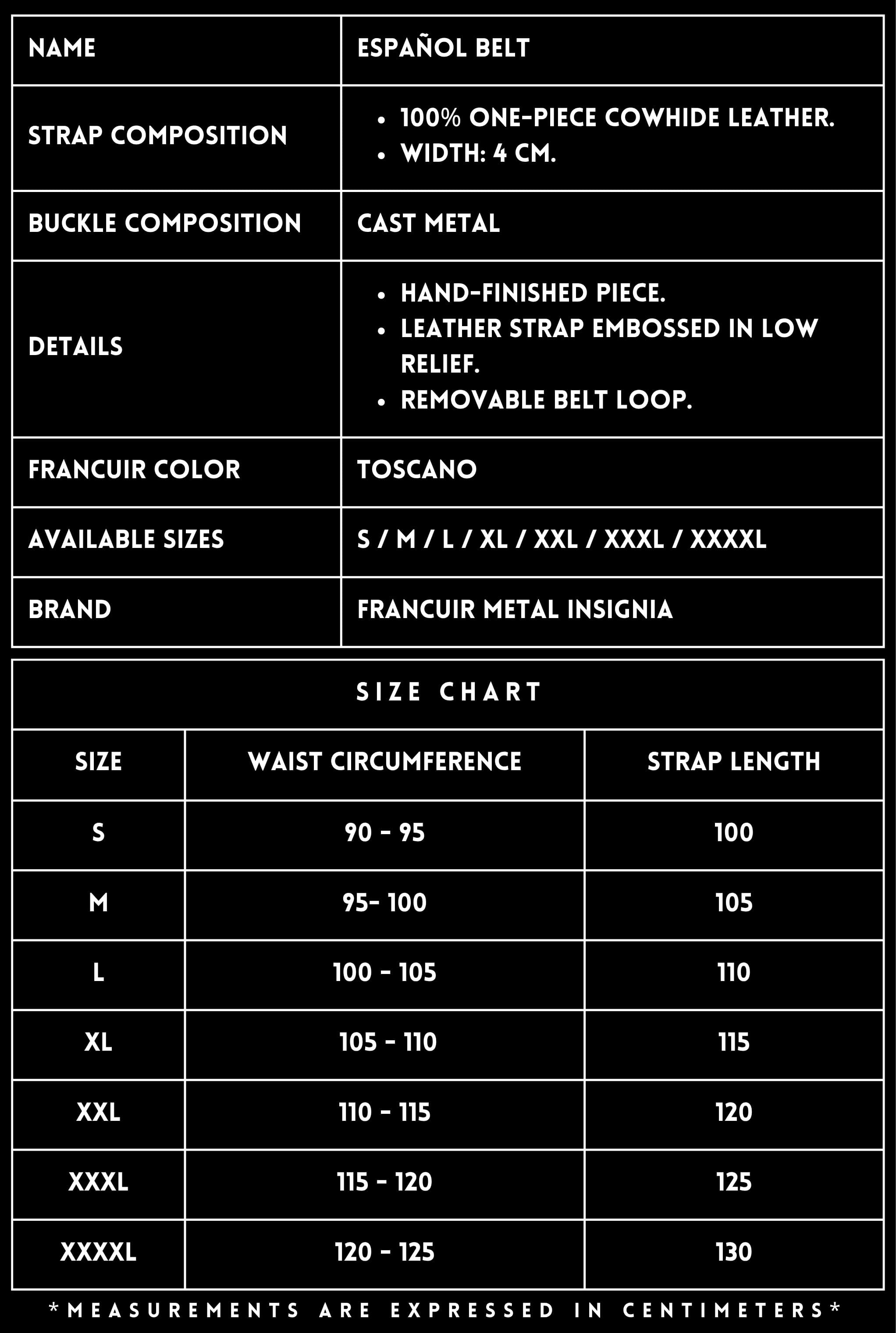 TECHNICAL SPECIFICATIONS_LEATHER BELT_ESPAÑOL TOSCANO_FRANCUIR